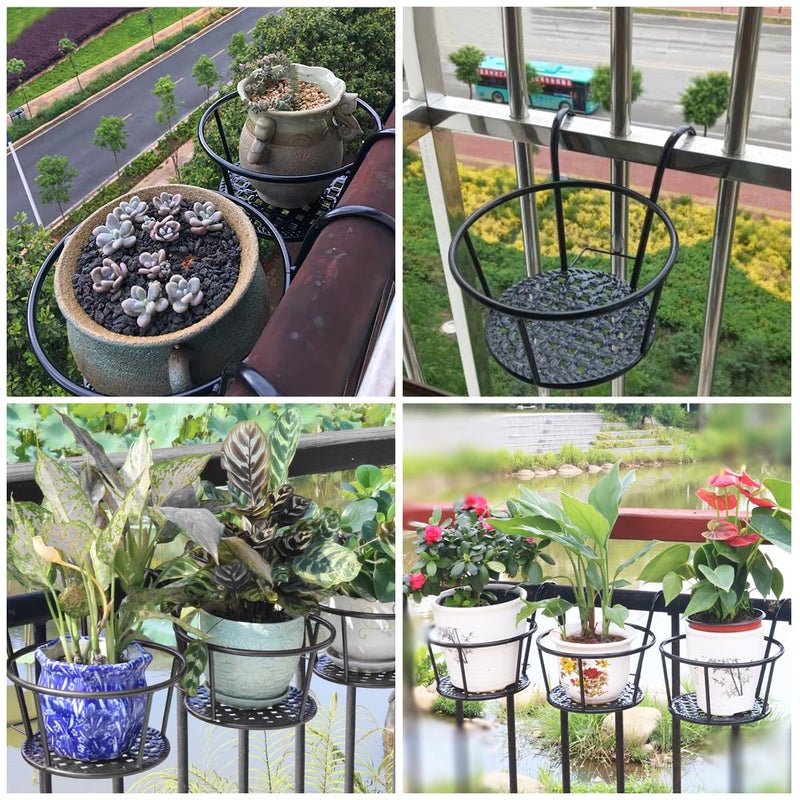 Yardwe Balcony Flower Stand, Iron Railing Planter Holder for Outdoor Plants, Hanging Planters for Fence Garden, 8.66X7.08X6.49Inch (Black) - Image 4